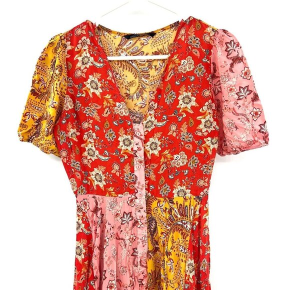 Zara Patchwork Long Maxi Handkerchief Paisley Button Front Dress Women's Size S - Picture 3 of 8